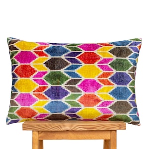 Ikat Pillow Velvet | Pink and Colorful Pillow | Multicolor Pillow | Decorative Pillow | Colorful Cushion Cover | Colorful Pillow Cover