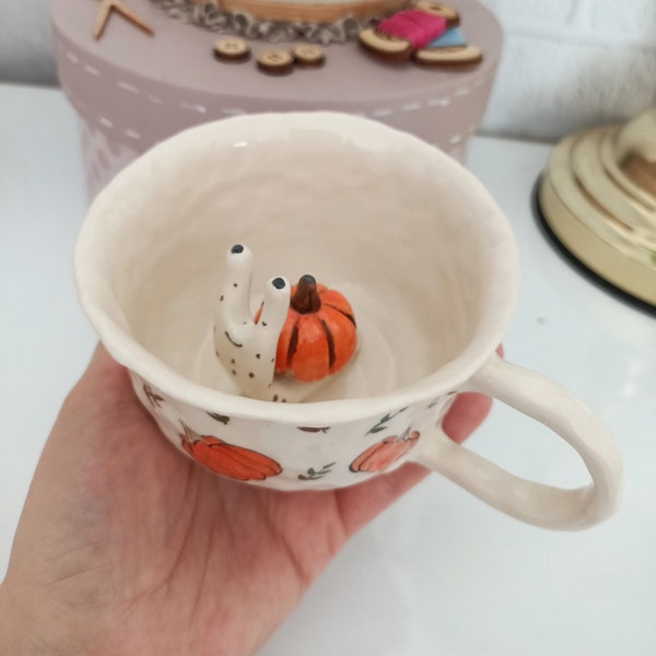 Snail Mug, Orange Mug, Pumpkin Mug, Pumpkin Cup, Handmade Ceramic Pumpkin Mug, Ceramic Mug, Funny Handmade Mug