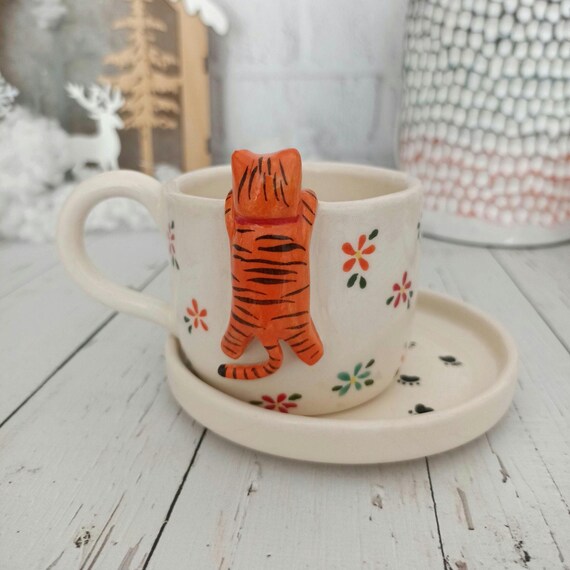 Handmade Orange Cat Mug: Ceramic Coffee Cup, Cat Lover Gift, Animal  Ceramics