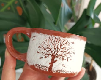 Handmade Red Clay Mug: Leafless Tree Ceramic Teacup (140 ml)
