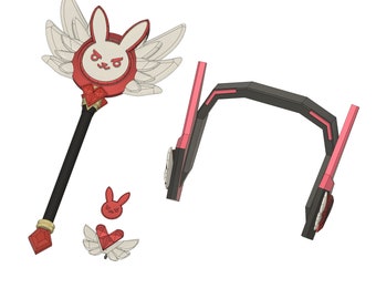 D.Va - Bastón, auriculares y accesorios de Magical Girl - Overwatch - - Archivos STL para impresión 3D -