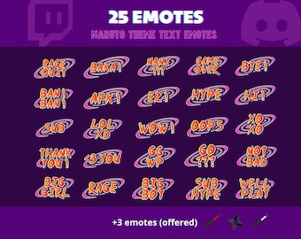 PACK | 25+3 Text Emotes Shinobi | Naruto Theme | Twitch, Discord, Youtube and other community platforms.