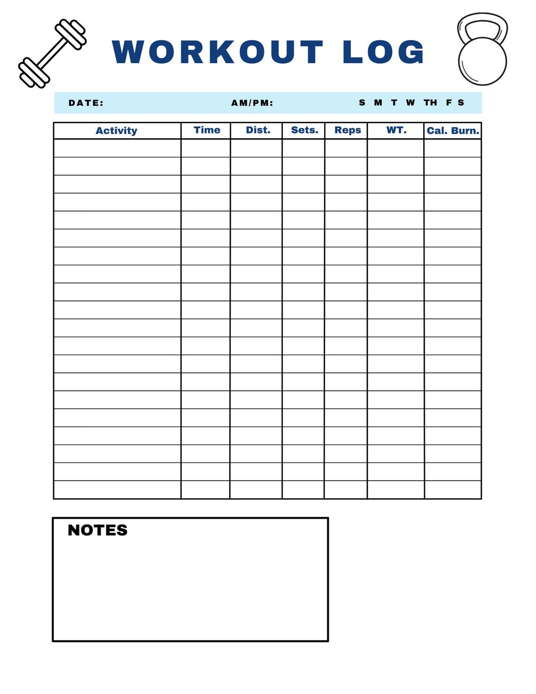 Workout Log Exercise Log Fitness Tracker Weightloss Health 