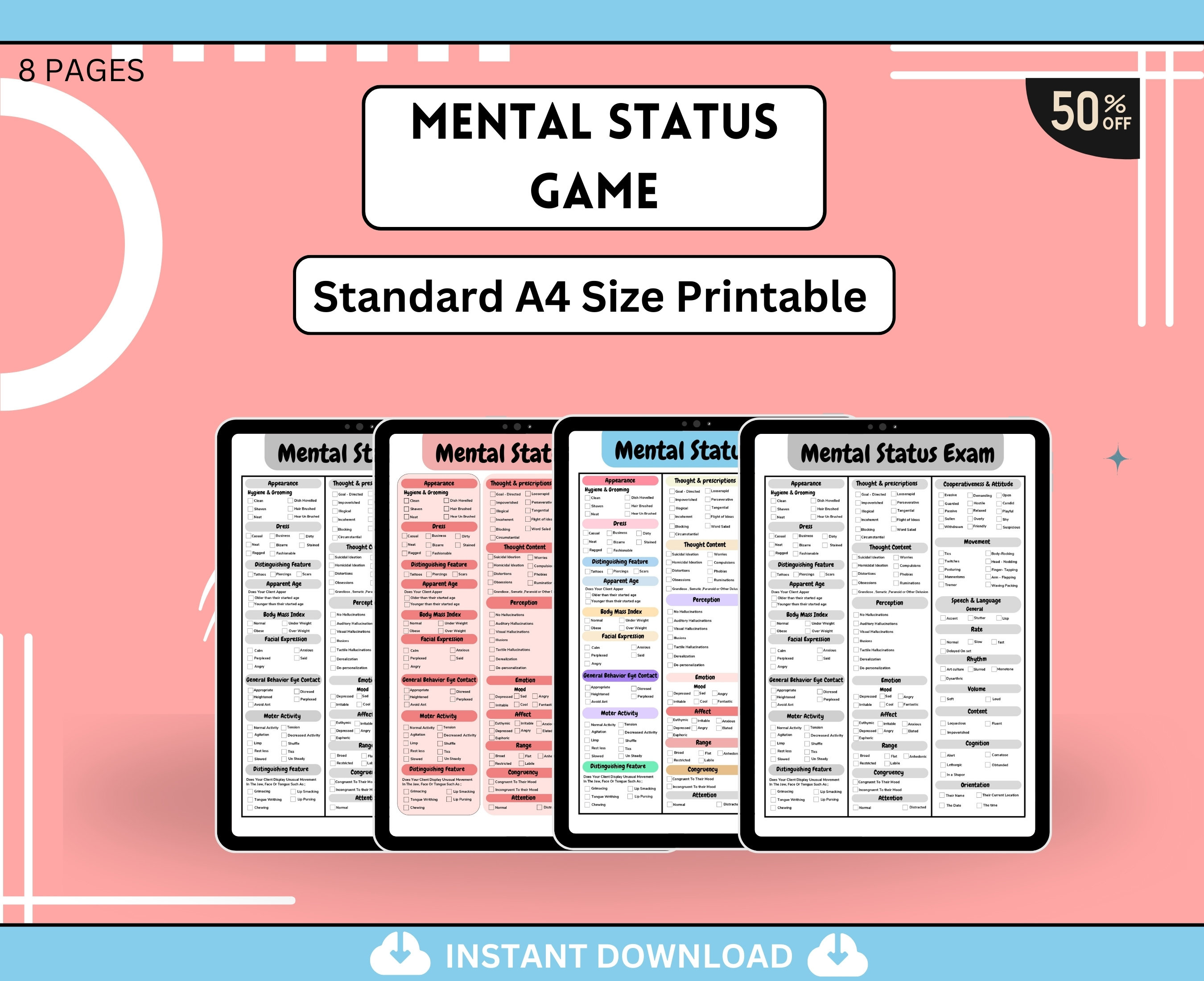 Mental Status Exam, MSE Cheat Sheet, Fillable Therapy Forms, Intake ...