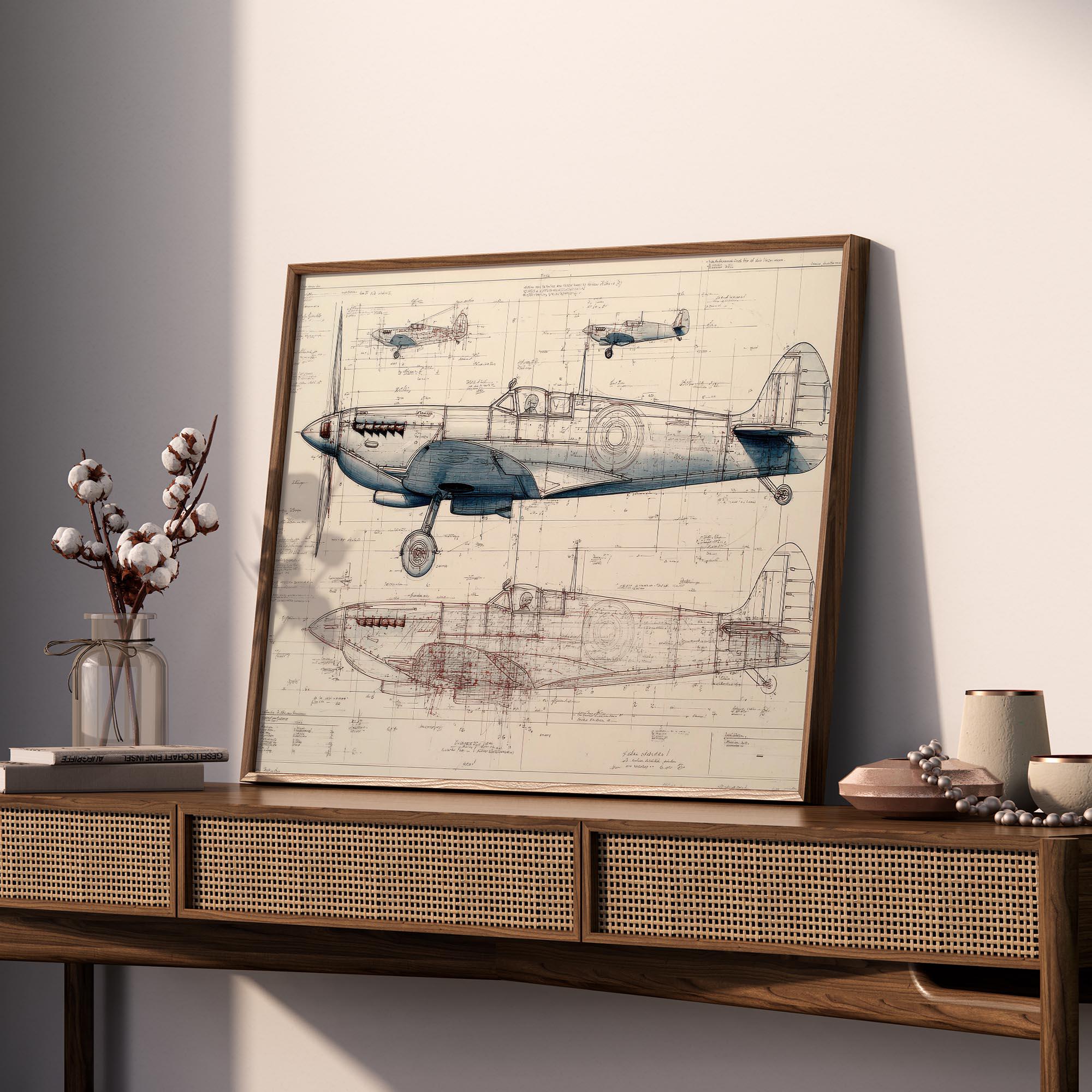 Vintage Airplane Blueprint Wall Art, Aircraft Drawing Print, Digital ...