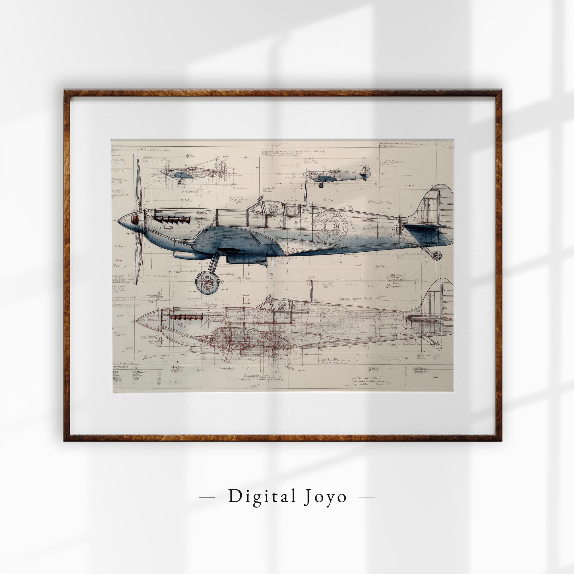 Vintage Airplane Blueprint Wall Art, Aircraft Drawing Print, Digital ...