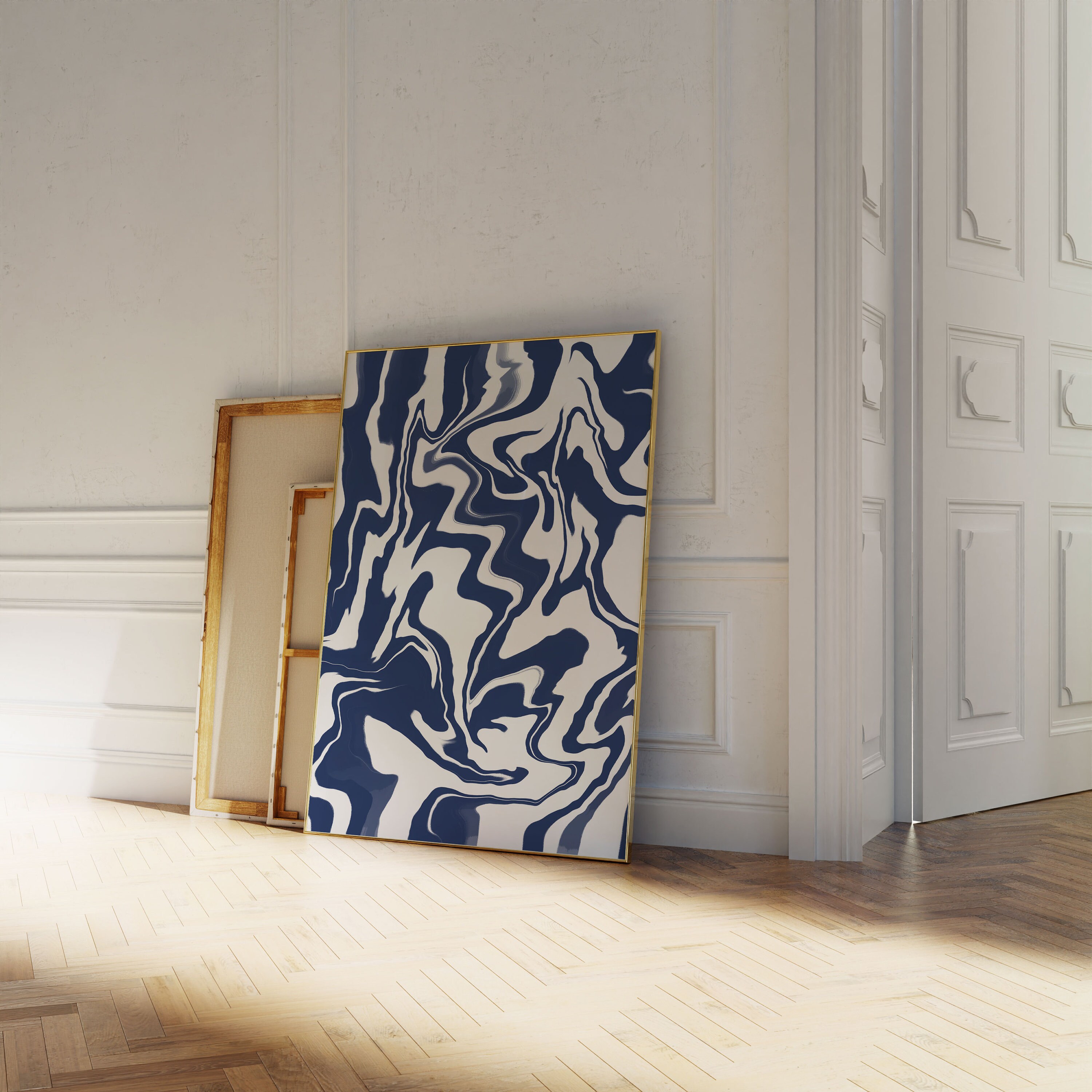 3 Piece Art Prints, Navy Blue Wall Art Set, Blue White Wall Art, Navy