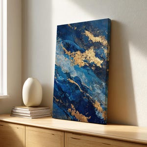 Abstract Blue & Gold Canvas Art: Modern Home Decor