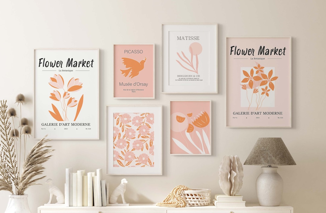 Pink Orange Gallery Wall Set of 6 Pink Wall Art Prints Pink - Etsy