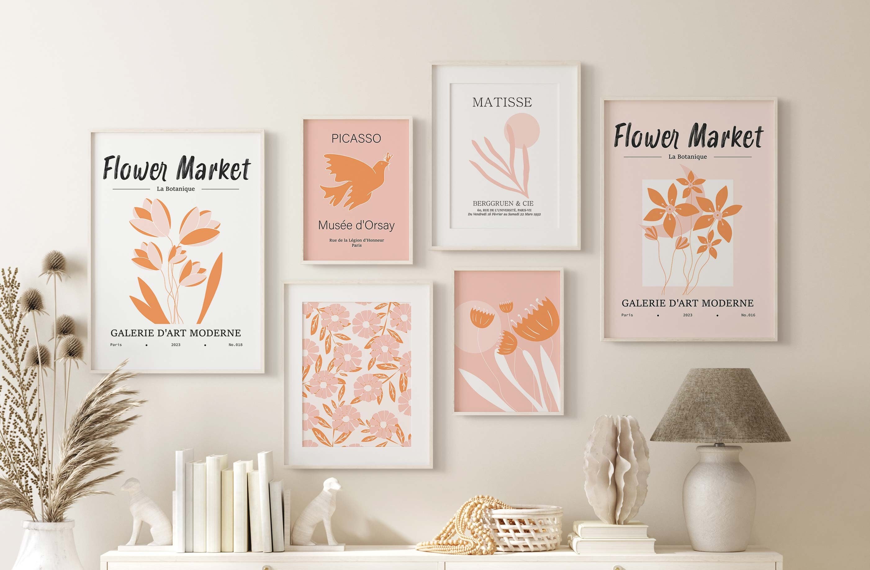 Pink Orange Gallery Wall Set of 6 Pink Wall Art Prints Pink - Etsy