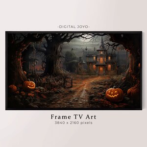 ホーンテッドマンションのテレビアート、フレームテレビハロウィーン、サムスンフレームテレビ、不気味なサムスンフレームテレビアート、テレビ用ハロウィーンアート