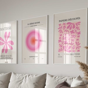 Lot de 3 affiches roses de l'exposition, impressions rose clair, impressions Matisse, marché aux fleurs, affiches de musée, téléchargement numérique, ensemble d'affiches tendance