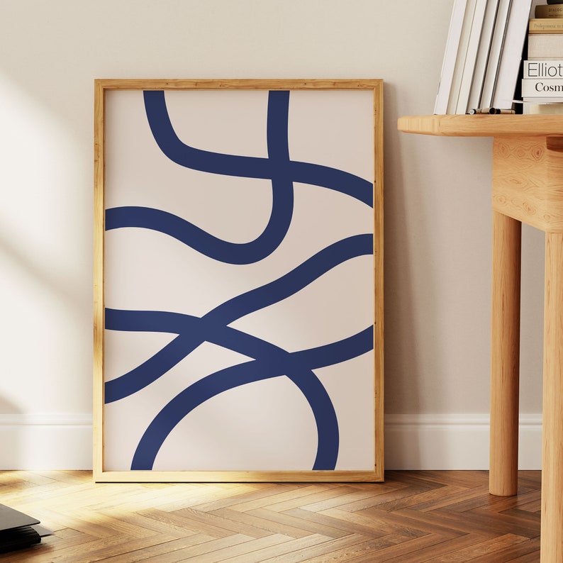 Navy Blue Wall Art Set 3 Piece Art Prints Blue Abstract Wall Etsy