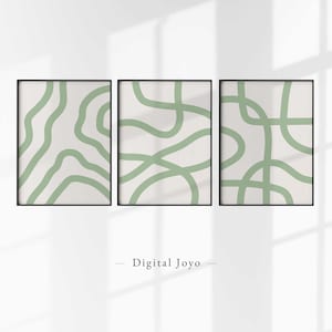 Sage Green Abstract Line Art Prints: Minimalist Decor (Digital Download)