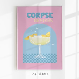 Trendy Cocktail Wall Art, Preppy Poster, Kleurrijke Prints, Maximalistisch Decor, Bar Cart Print, Happy Hour Wall Art, Retro Cocktail Poster