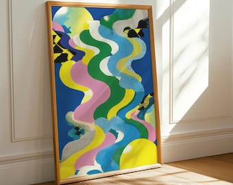 Retro Pop Abstract Wall Art, Colorful Wavy Printable Decor, Modern Home Art Print