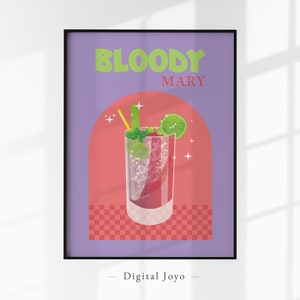Modna sztuka ścienna z koktajlami, plakat Preppy, kolorowe wydruki, wystrój maksymalistyczny, wystrój wózka barowego, sztuka ścienna Happy Hour, plakat retro z koktajlami