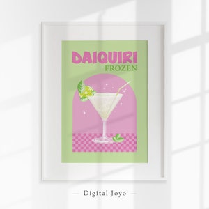 Daiquiri Bar Cart Decor, Happy Hour Art, Affiche de cocktail rétro, Art mural de cocktail tendance, Affiche Preppy, Impressions colorées, Décor maximaliste