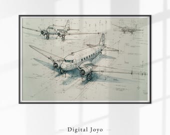 Vintage Airplane Blueprint, Printable Antique Aviation Art, Digital ...