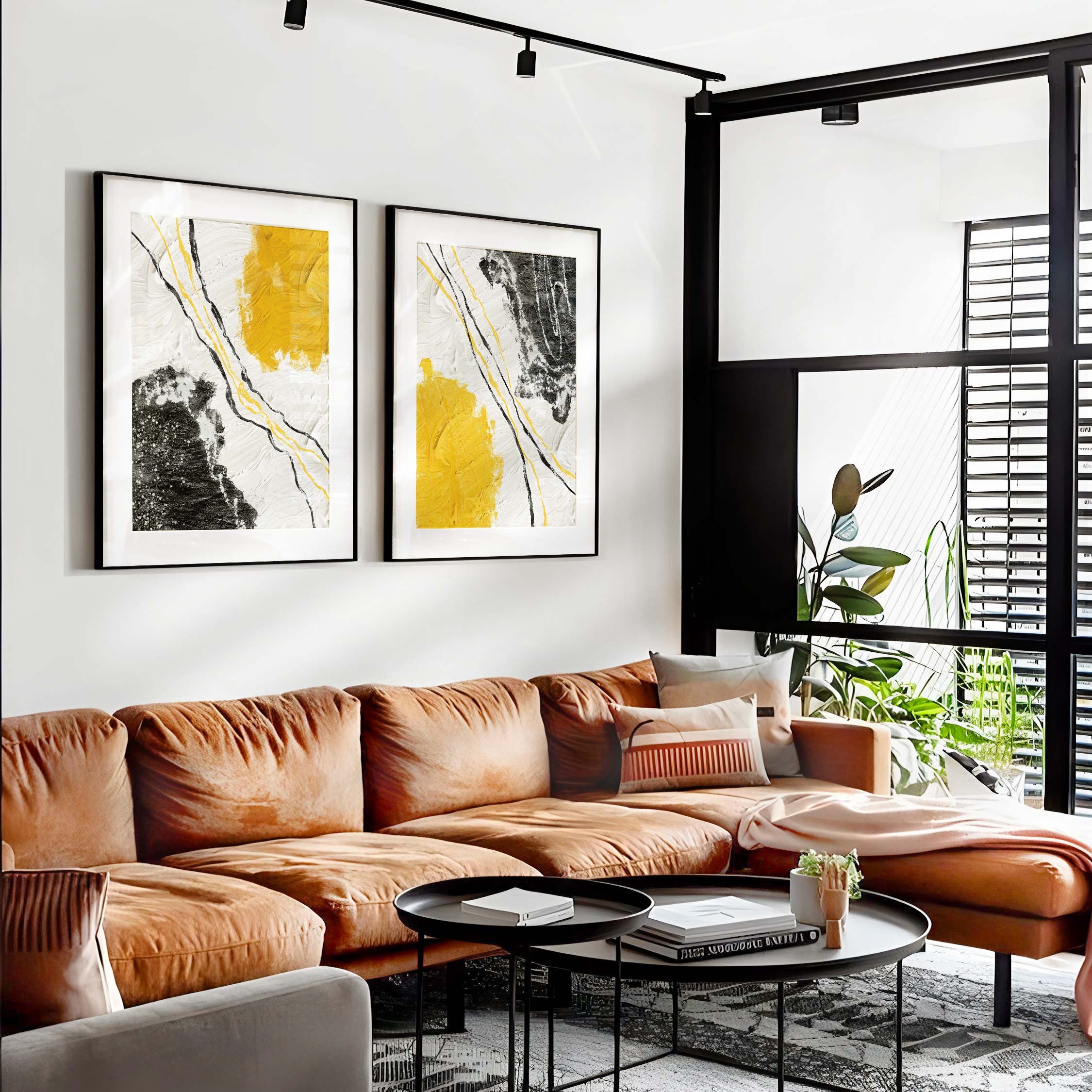 Black Yellow Wall Art Print Set Black Yellow Printable Wall Etsy