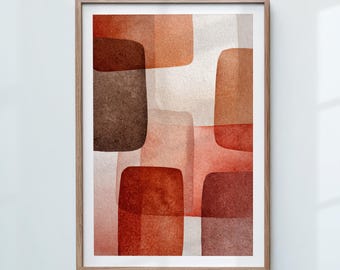 Abstract Geometric Wall Art Print, Brown Beige Terracotta (Digital Download)