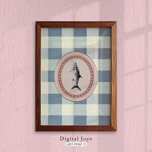 Elegant Single Fish Plaid Wall Art Print, Vintage Food & Cottagecore Kitchen Decor, Digital Download