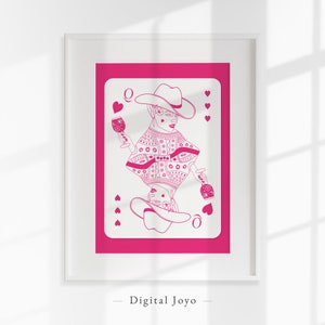 Koningin van harten speelkaart, Hot Pink muurkunst, Funky slaapzaaldecor, Preppy y2k kamerdecor, Maximalistische muurkunst, Meisje esthetische kamerinrichting