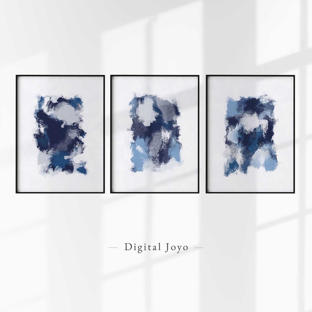 3 Piece Art Prints, Navy Blue Wall Art, Blue Grey White Wall Art