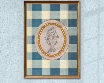 Fish Illustration Print, Mid Century Modern Coastal Decor & Cottagecore Poster, Digital Download