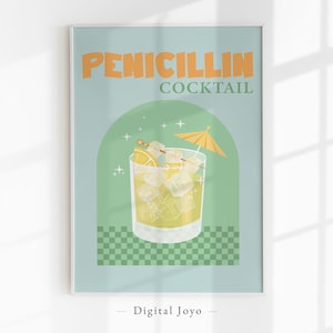 Bar Cart Dekor, Happy Hour Wandkunst, Penicillin Cocktail Poster, Trendy Cocktail Wandkunst, Preppy Poster, Bunte Drucke, Maximalist Decor