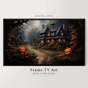 お化け屋敷のテレビアート、フレーム付きテレビのハロウィーンアート、お化け屋敷のテレビアート、テレビ用ハロウィーンアート、デジタルダウンロード、サムスンテレビアート、不気味な家