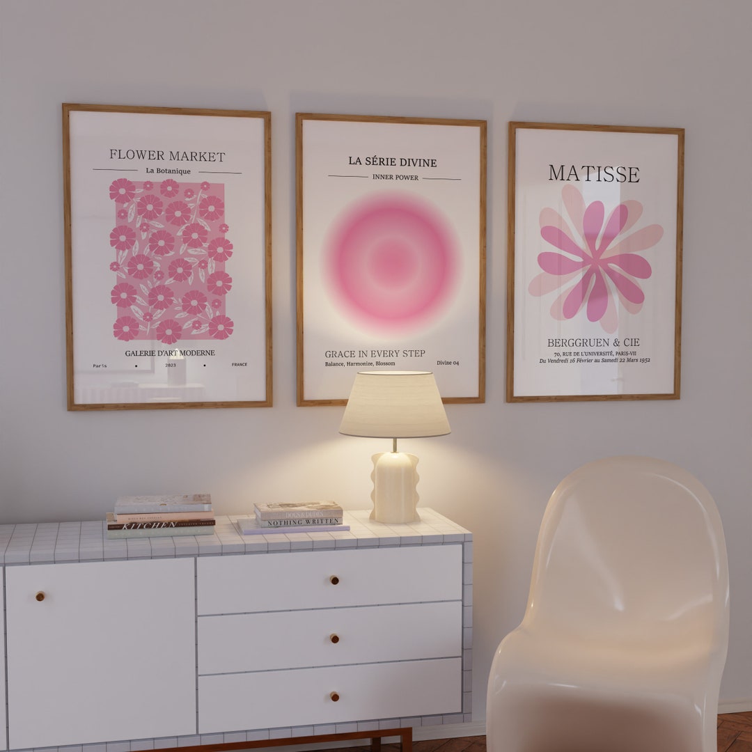 Light Pink Prints, Pink Posters Set of 3, Flower Market Print Set