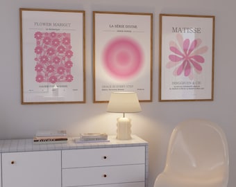Light Pink Flower Market Print Set: Trendy Exhibition Posters (Digital Download Set of 3)