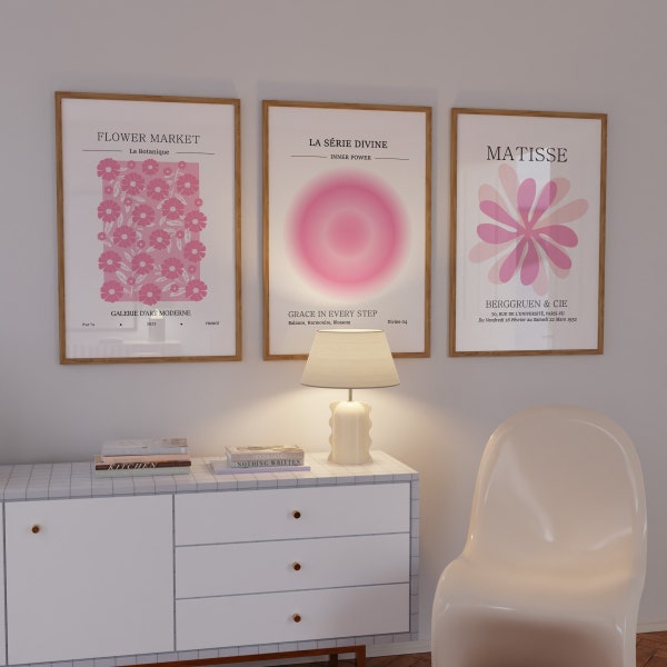 Light Pink Prints, Pink Posters Set of 3, Flower Market Print Set, Matisse Prints, Exhibition Posters, Digital Download, Trendy Posters Set