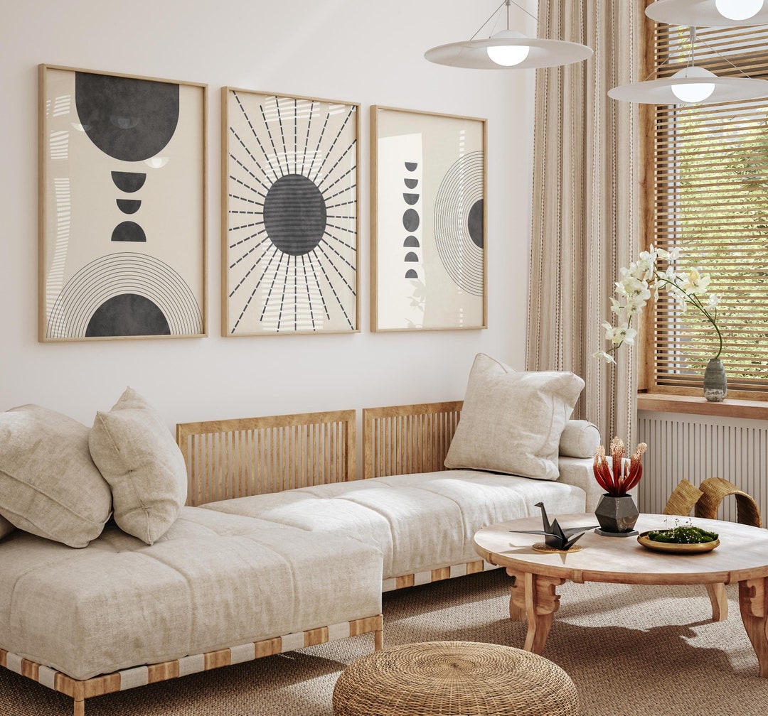 Mid Century Modern Wall Decor Set of 3 Black Abstract Etsy