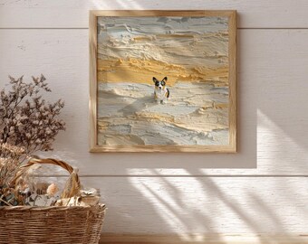 Corgi Dog Wall Print, Cream and Yellow Abstract Background, Printable Pet Art
