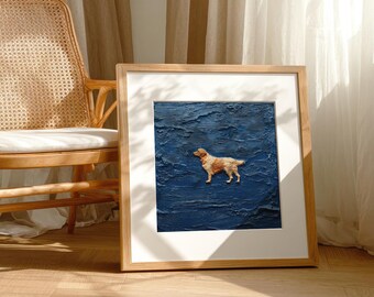 Golden Retriever Blue Textured Painting, Printable Dog Lover Wall Art