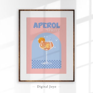 Aperol Spritz Cocktail Poster, Bar Cart decor, Happy Hour, Trendy Cocktail Wall Art, Preppy Poster, Kleurrijke Prints, Maximalistisch Decor