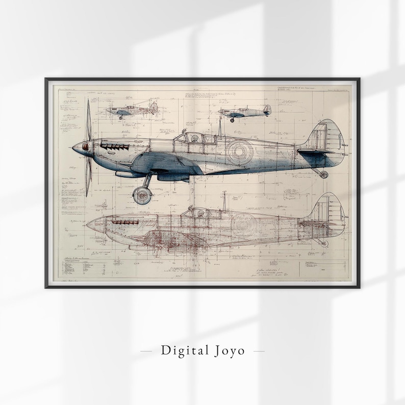Vintage Airplane Blueprint Wall Art, Aircraft Drawing Print, Digital ...