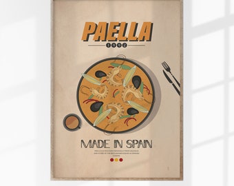 Stampa paella, poster di cibo spagnolo, arte della parete Paella, stampe di decorazioni da cucina, poster scaricabile Paella, arte stampabile di grande cucina, arte del cibo