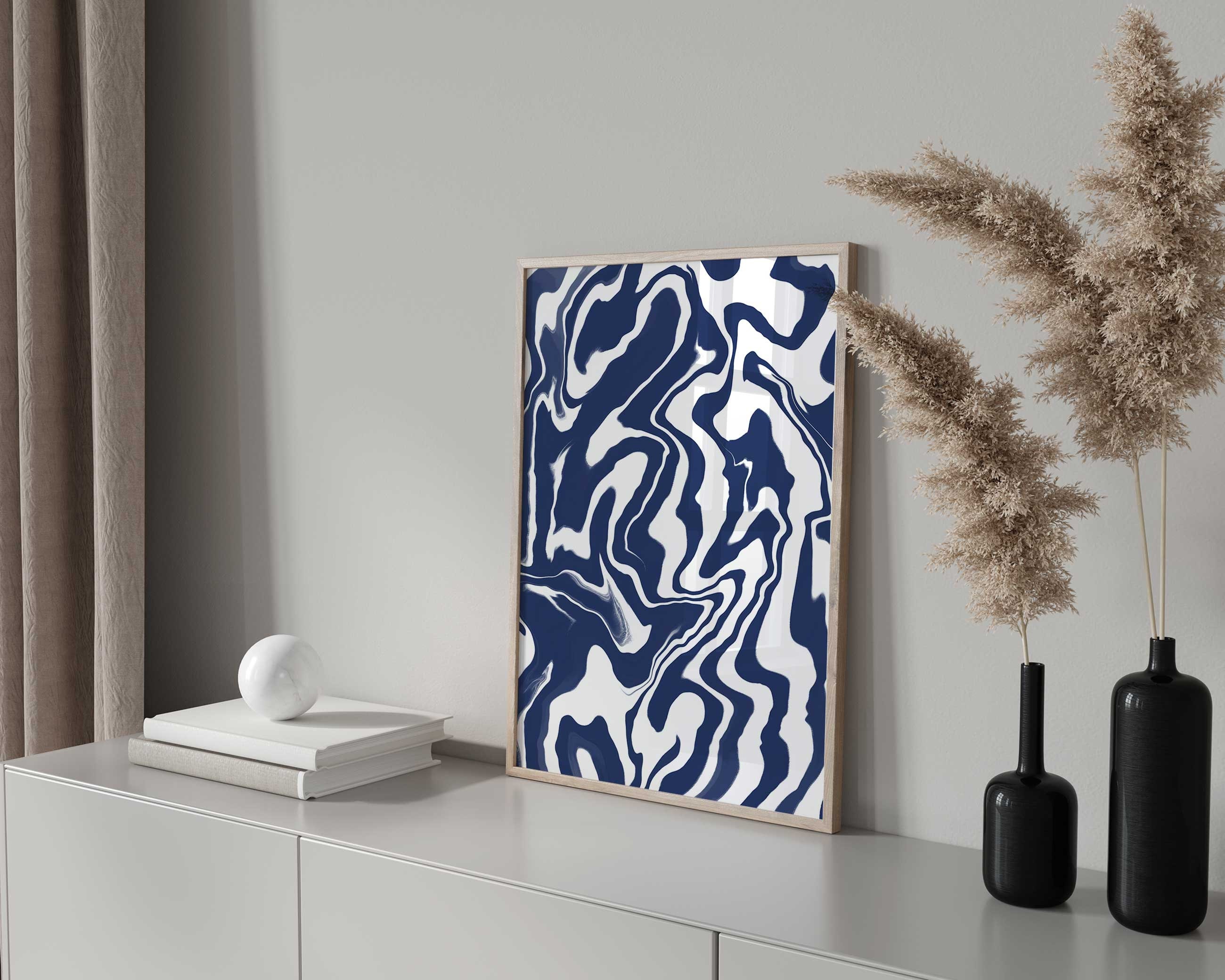 3 Piece Art Prints, Navy Blue Wall Art Set, Blue White Wall Art, Navy