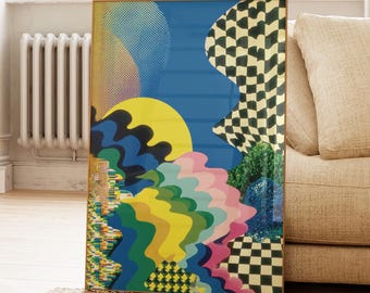 Retro Pop Art Wall Decor, Colorful Abstract Print, Funky Modern Home Art