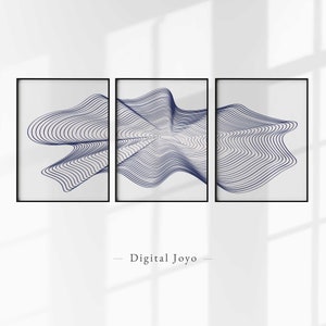 Marineblaue Wandkunst, 3er-Set marineblaue Drucke, Blaue abstrakte Wandkunst, Wohnzimmer Druckset, Esszimmer blaue Kunst, moderne blaue Kunst