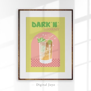 Dark 'N Stormy Bar Cart Decor, Happy Hour Wall Art, Retro Cocktail Poster, Trendy Cocktail Wall Art, Preppy Poster, Digitale Download