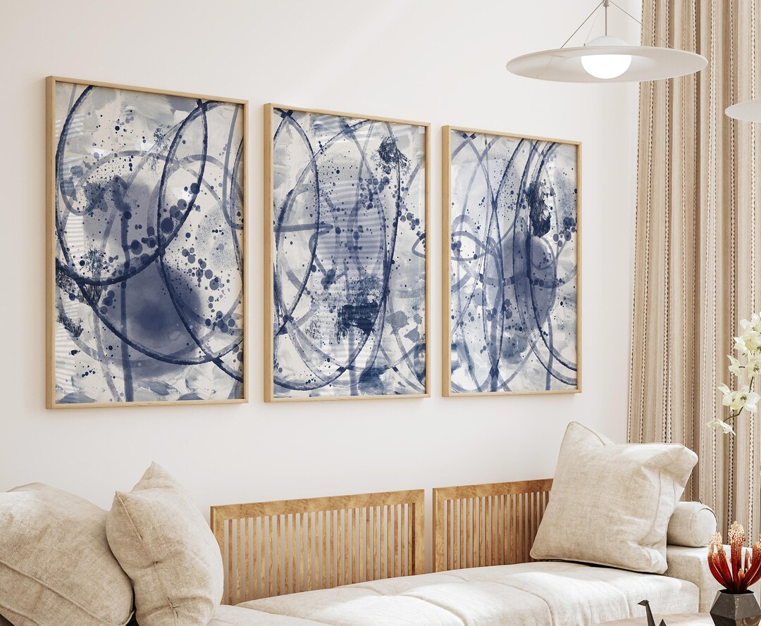 Abstract Blue Wall Art Set 3 Piece Art Prints Brush Strokes - Etsy