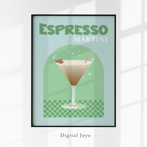 Espresso Martini Cocktail Poster, Bar Cart Happy Hour Wall Art, Trendy Cocktail Wall Art, Preppy Poster, Kleurrijke Prints, Maximalistisch Decor