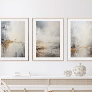 Neutral Abstract Art Prints: Grey Gold Silver Set (Digital Download)