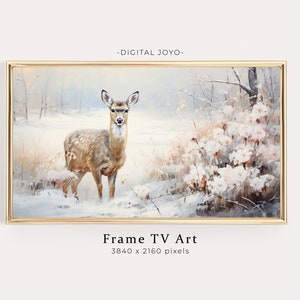 Deer Winter Landscape Painting: Samsung Frame TV Art (Digital Download)