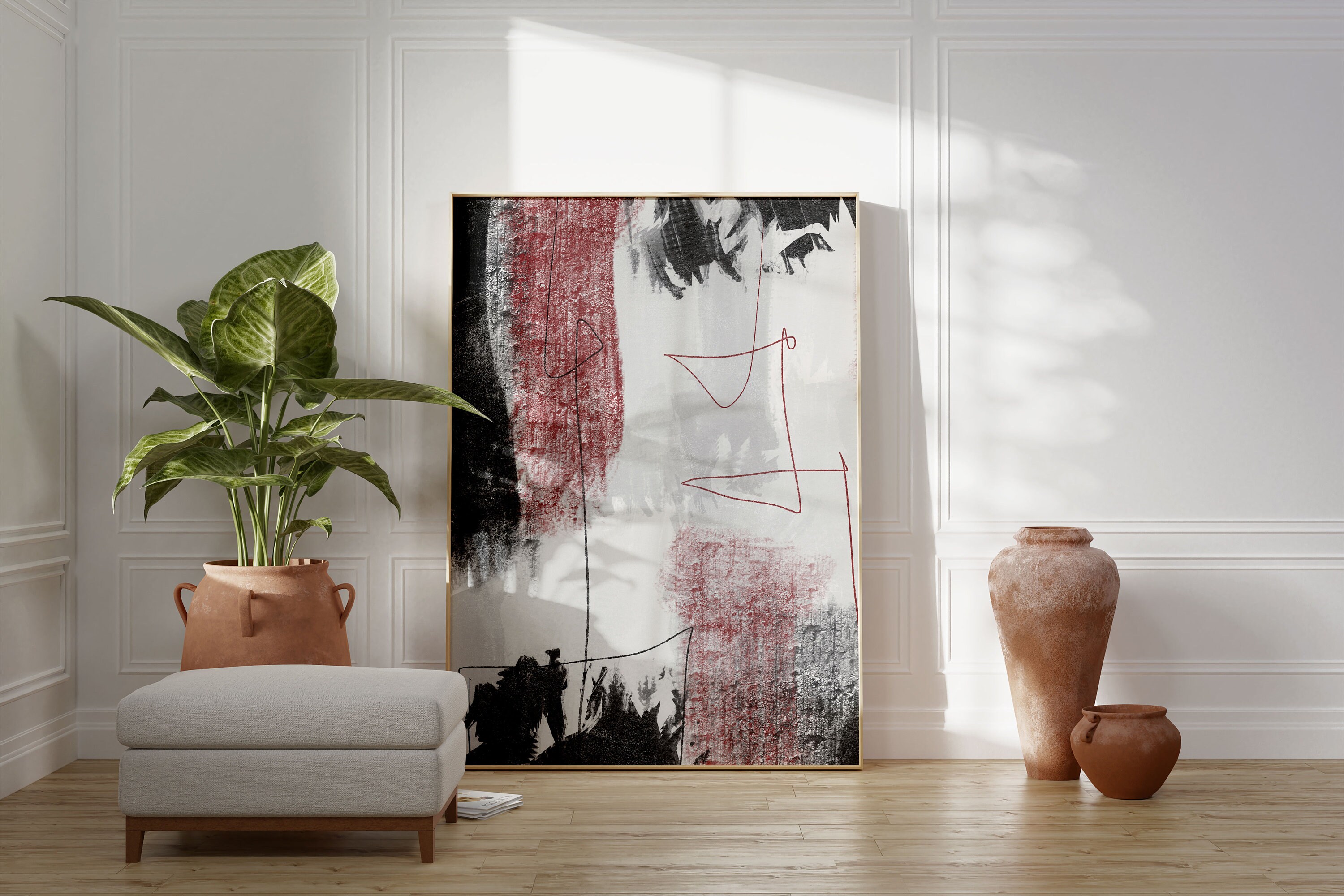 Abstract Red and Black 3 Piece Wall Decor Minimalist Black Etsy