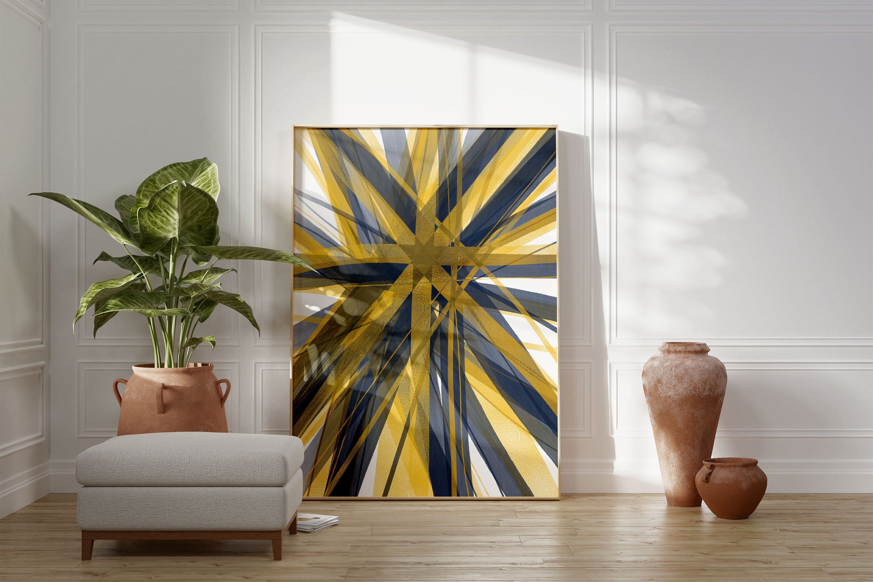 Navy Blue and Gold Wall Art Set 3 Piece Art Prints Blue Gold Etsy